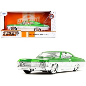 1967 Chevrolet Impala SS Green Metallic and White with White Interior "Bigtime Muscle" Series 1/24 Diecast Model Car by Jada - 1 of 4