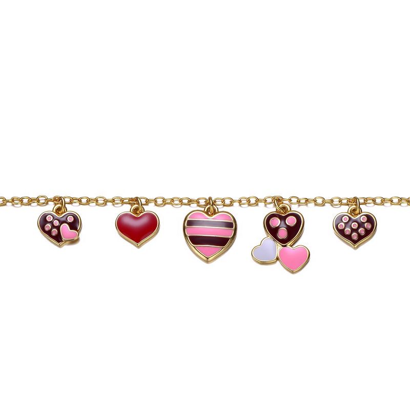 Guili 14k Yellow Gold Plated Adjustable Bracelet with Heart Charms and Colored Enamel for Kids, 2 of 3