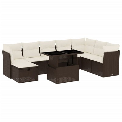 vidaXL 9 Piece Patio Sofa Set with Cushions - Brown and Cream without storage