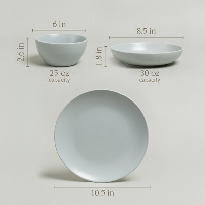 Fog Blue Ceramic 12-Piece Dinnerware Set for Four
