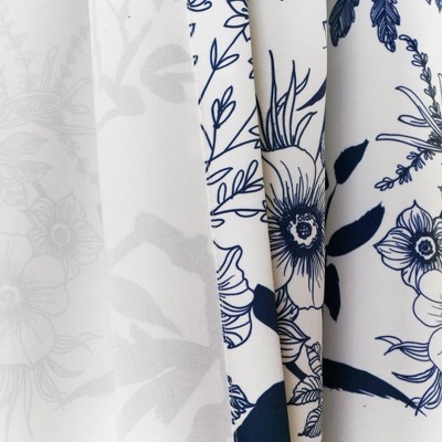 Navy Floral Botanical Garden Blackout Polyester Curtain Panels