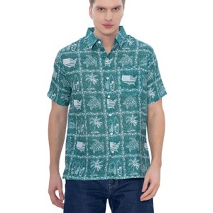LA LEELA Men's Hawaiian Shirts Short Sleeve Button Down Shirt Mens Casual Patriotic Shirts Vacation Beach Summer Party Shirts for Men - 1 of 4