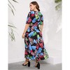 Clearlove Women's Spring and Summer Plus Size Floral V Neck Short Sleeve A Line Long Dress - 4 of 4