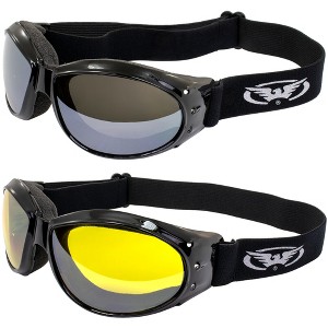 2 Pairs of Global Vision Eyewear Eliminator Safety Motorcycle Goggles with Flash Mirror, Yellow Mirror Lenses - 1 of 4