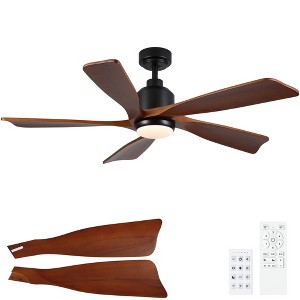 YUHAO 52 in.Indoor MatteBlack Standard Ceiling Fanwith Light, Remote Control Included and Walnut Wood Blades - 1 of 4