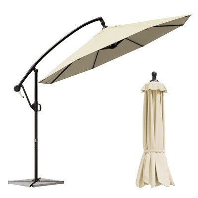 FONTOI 360° Rotation Outdoor Umbrella with Crank Handle, Rectangular Market Umbrella with 8 Ribs for Patio, Backyard, Beige, 114.17"*81.49"*114.17"