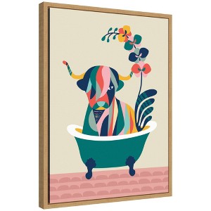 Kate & Laurel All Things Decor 18"x24" Sylvie MCM Cow in Bathtub Framed Canvas by Rachel Lee Natural - 1 of 4
