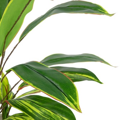25" Green and Red Artificial Dracaena Plant in Off-White Plastic Pot