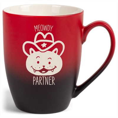 100 North Cowboy Hat Kitten 10 Ounce Red and Black Two Toned Ombre, Comfortably Fits Your Hands, Ceramic Tea Coffee Cup Mug, Meowdy Partner