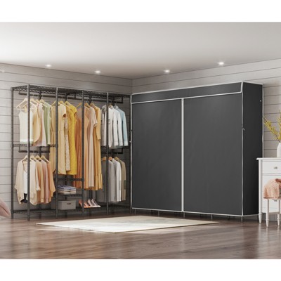 Black Iron Freestanding Closet with Adjustable Shelves and Cover