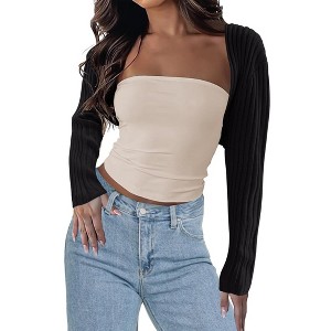 Clearlove Women's Cropped Cardigan Sweaters Crew Neck Button Down Open Front Knit Bolero Shrugs - 1 of 4