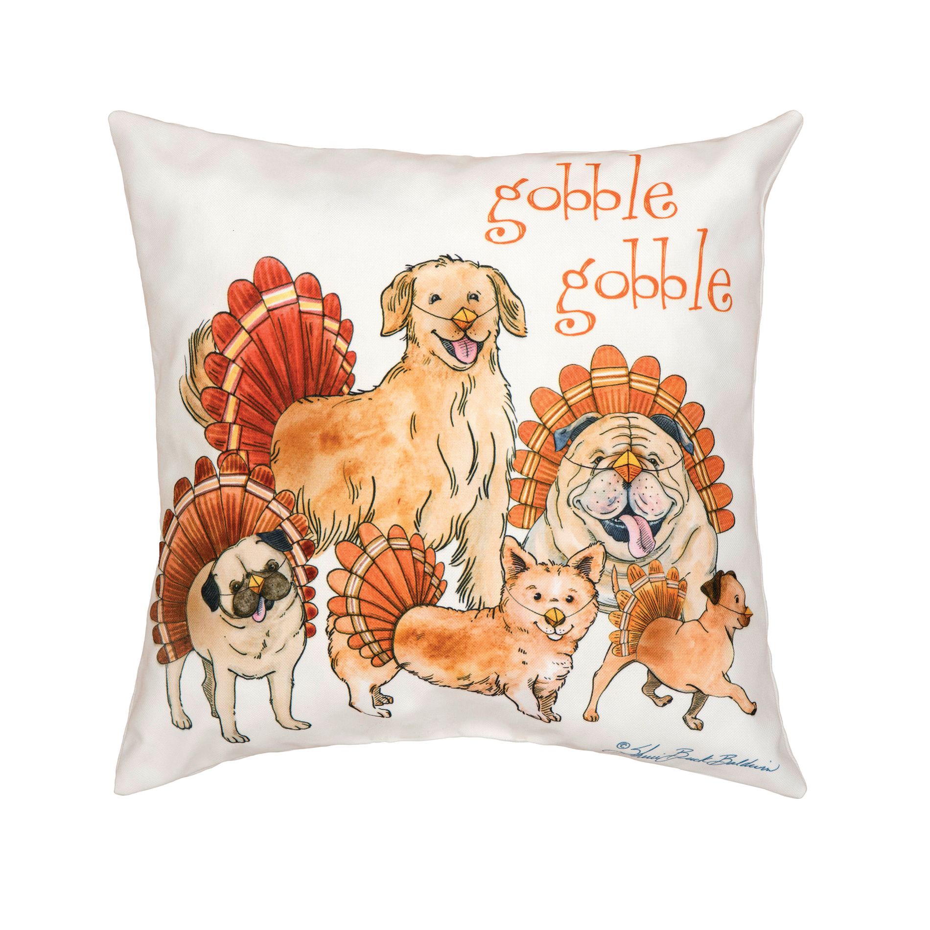 C&F Home The Gobblers Dog Festive Turkeys Gobble Gobble Premium Indoor/Outdoor Accent Throw Pillow, 18" x 18"