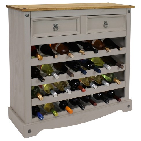 Sunnydaze 28 bottle Freestanding Wine Rack Solid Pine Gray