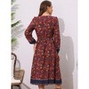 Allegra K Women's Floral Long Sleeve V Neck Elastic Waist Split A-Line Midi Dress - 3 of 4