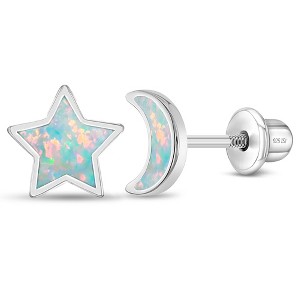Girls' Opal Moon and Star Screw Back Sterling Silver Earrings - In Season Jewelry - 1 of 4