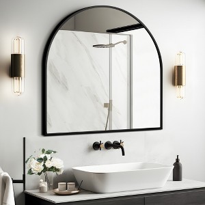 Wooakway Arch Metal Bathroom/Vanity Mirror Decorative Wall Mirror for Living Room Bathroom Bedroom Entryway Black/Gold/Silver - 1 of 4