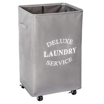 WOWLIVE Foldable Rectangular Deluxe Laundry Service Rolling Clothing Hamper Basket with Lockable Wheels for Laundry or Storage