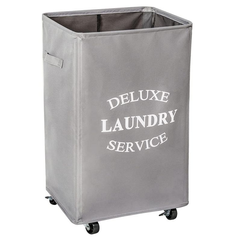 WOWLIVE Foldable Rectangular Deluxe Laundry Service Rolling Clothing Hamper Basket with Lockable Wheels for Laundry or Storage, 1 of 7