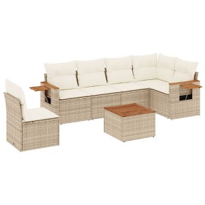 vidaXL Garden Sofa Set Beige PE rattan Modular Adjustable Feet - 1 of 4