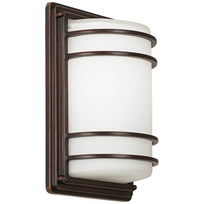Modern Bronze Wall Sconce Duo 13" Hardwired Steel Frame with Opal Glass
