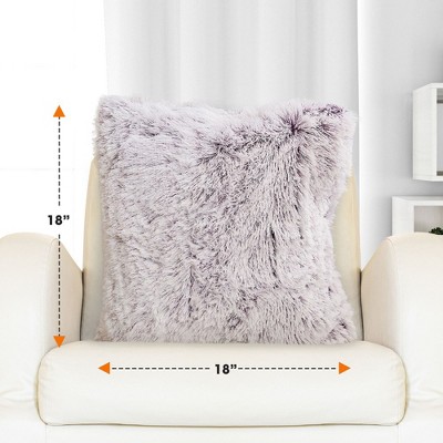 Purple Faux Fur 18" Square Shaggy Throw Pillow Set