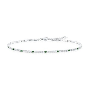 Bella Silver Sterling Silver, Round CZ Tennis Anklet - Emerald - Green - 9+1 Inch - 1 of 2
