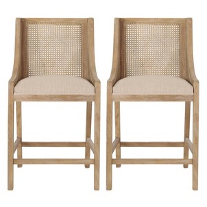 Christopher Knight Home 25.5" Cataldo Wood and Cane Upholstered Counter Height Barstool Beige/Natural - 1 of 4