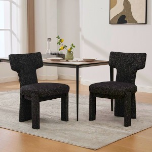 Racxily Set of 2 Chenille Dining Chairs, Modern Armless Design with Rubberwood Legs for Dining & Living Room , Black/Gray - 1 of 4