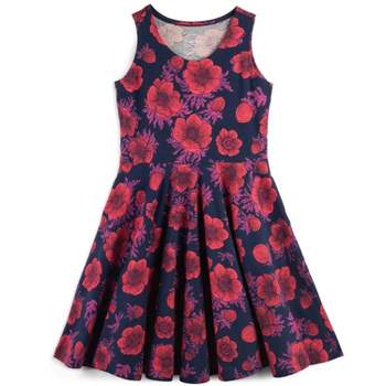 Mightly Girls Fair Trade Organic Cotton Sleeveless Twirl Dress, Navy Poppy