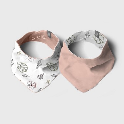 Goumi Baby 2pk Organic Cotton Abstract Floral Reversible Bandana Bib - Pink/White