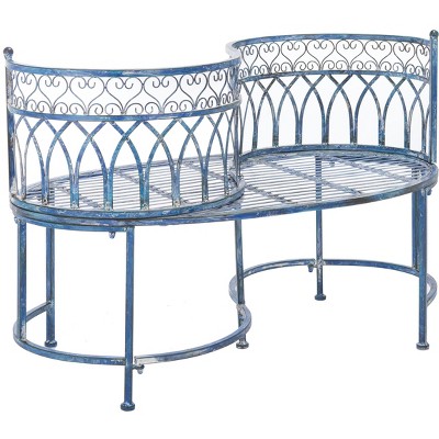 Antique Blue Iron Victorian Kissing Garden Bench