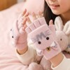 Wrapables Winter Warm Cute Cat Fingerless Gloves for Girls, Convertible Flip Top Half Finger Mittens - 3 of 4