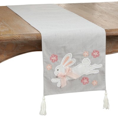72" x 13" Polyester Bunny Print Table Runner Gray - Saro Lifestyle