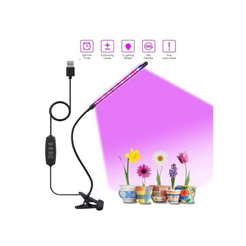 Mpm Plant Grow Lights, 1 Head 10w Led Lamps, 3/6/12h Timer, Adjustable Gooseneck, For Indoor Full Spectrum, 9 Dimmable Levels, 3 Modes : Target