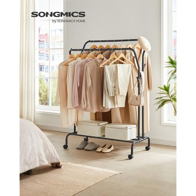 SONGMICS Double-Rod Clothes Rack Garment Rack with Wheels Heavy-Duty Metal Frame 220 lb Max Load Clothes Storage and Display