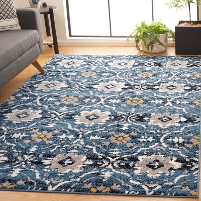 Amsterdam Blue and Creme Synthetic Rectangular Area Rug 3' x 5'