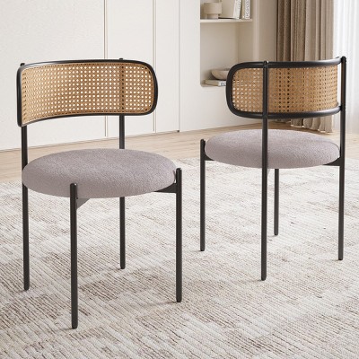 Modern Upholstered Dining Chairs Set of 2, Rattan Back Kitchen Chairs with Metal Legs, Accent Chairs for Dining Room or Living Space - Cuddlewood