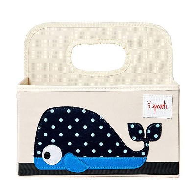 3 Sprouts Polyester Divided Portable Nursery Supply Organizer Caddy for Diapers, Wipes, and Lotion with Top Carry Handle, Blue Whale