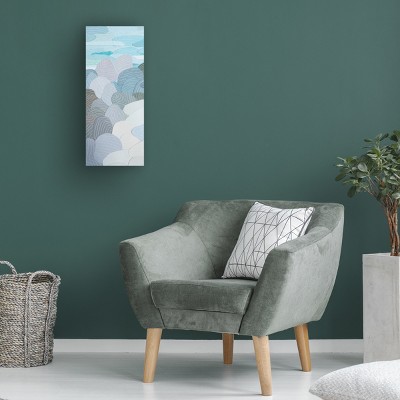 Vertical Abstract Blue and Gray Mixed Media Canvas Art