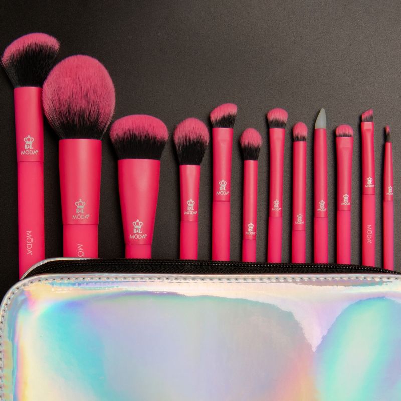 MODA Brush Totally Electric Neon Pink Full Face 13pc Makeup Brush Kit, Includes Complexion, Highlight & Glow, and Crease Makeup Brushes, 6 of 12
