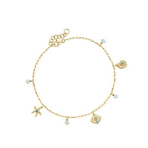 Ross-Simons 0.60 ct. t.w. Swiss and London Blue Topaz Sea Life Anklet in 18kt Gold Over Sterling Size 9 - 1 of 4