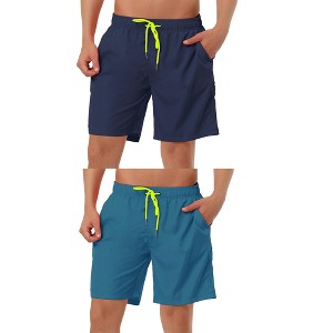 Lars Amadeus Men's Solid Color Drawstring Surfing Mesh Lining Swimwear Beach Board Shorts 2 Packs - 1 of 4