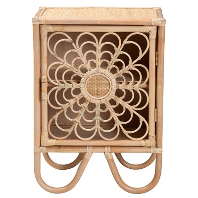 Acelin Natural Brown Rattan Bohemian Nightstand with Curved Legs