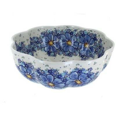 Blue Rose Polish Pottery Blue Starflower Large Scallop Bowl