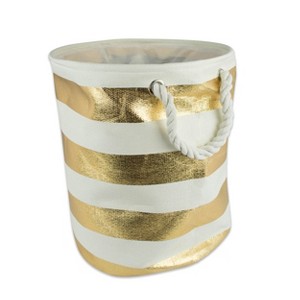 Design Imports Paper Bin Stripe Gold Round Large 20X15X15 - 1 of 4