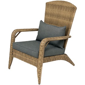 Patio Adirondack Chair with Rattan Wicker, Soft Cushions, Tall Curved Backrest for Deck or Garden - 1 of 4