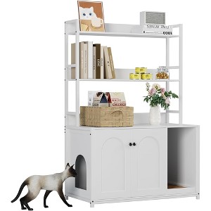 Large Litter Box Enclosure with Shelves and Doors, 52'' Decorative Storage Cabinets with Scratch Pad - 1 of 4