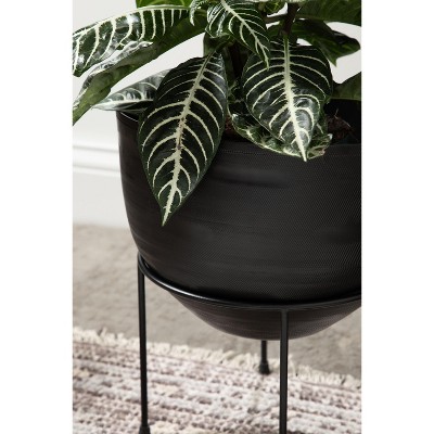 Navara Black Aluminum and Iron Round Planter Set