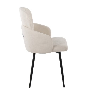 Set of 2 Cream Upholstered Dining Chairs with Black Metal Legs