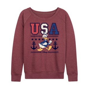 Women's - Disney - Americana Lightweight French Terry Wide Neck Long Sleeve Graphic Shirt - 1 of 4